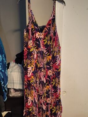 torrid Navy Floral Midi Dress with Pink, Yellow & Green Leaves